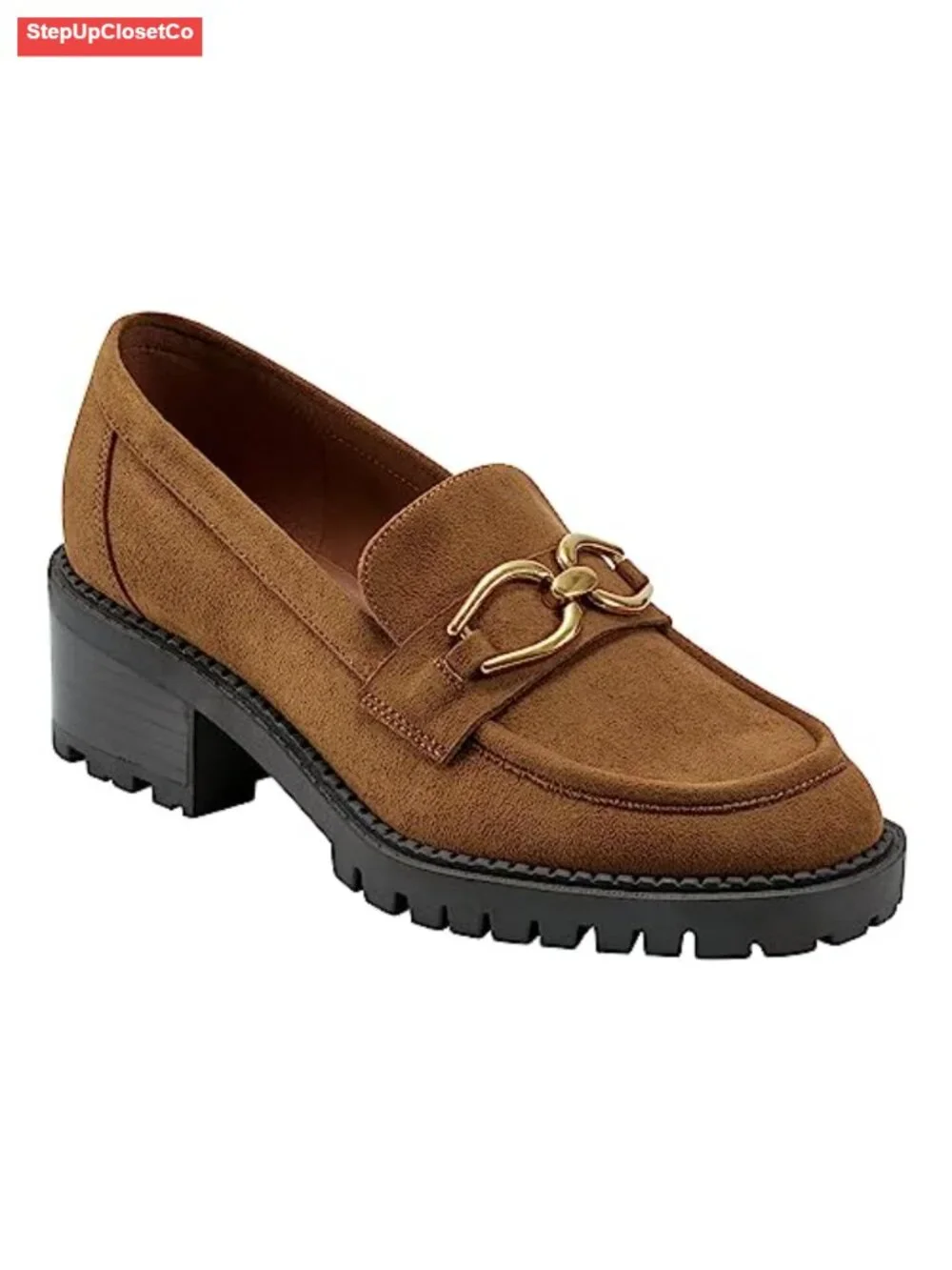 Marc Fisher Delanie Slip-On Loafers with Chain Detail & Low Block Heel